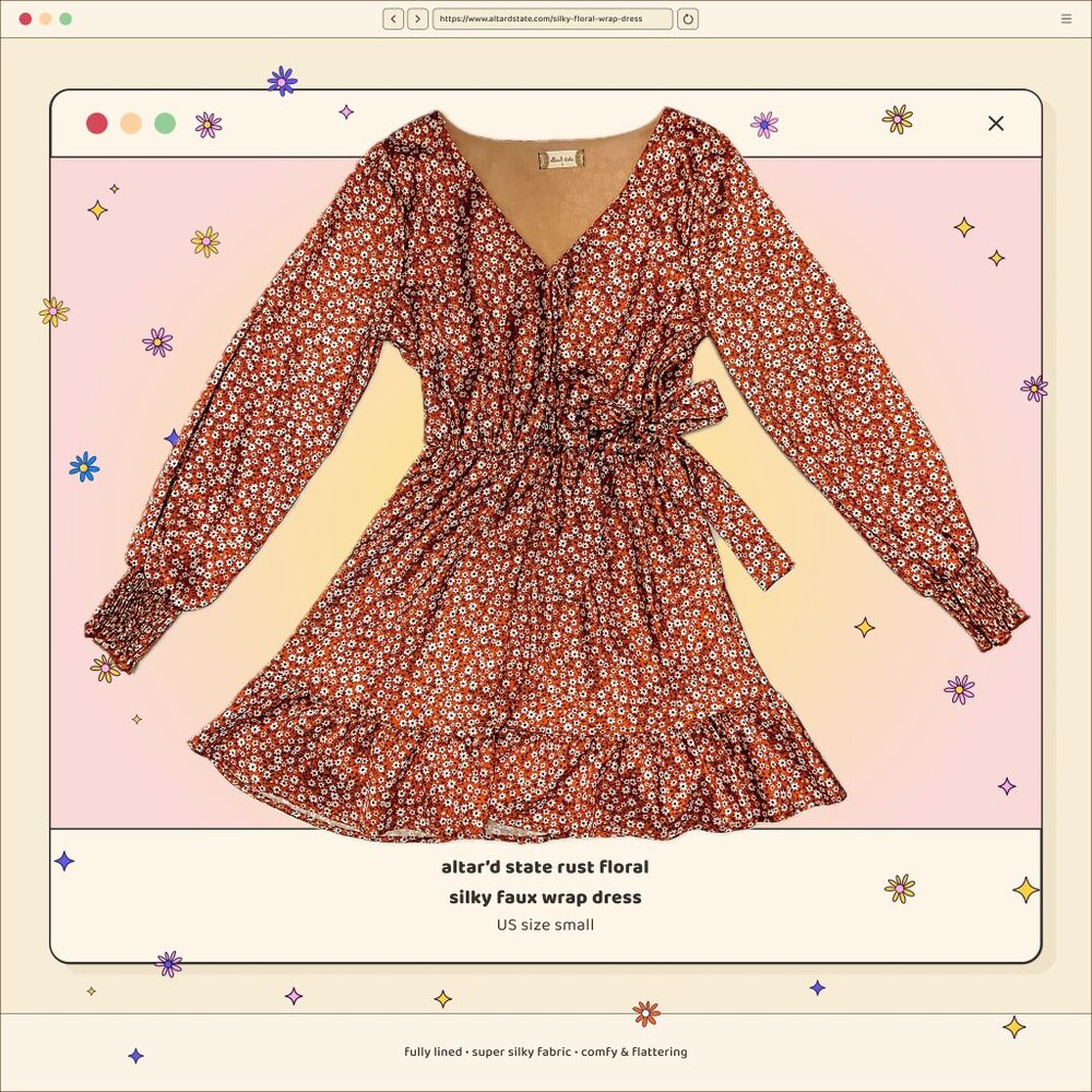 Altar'd State Rust Floral Faux Wrap Midi Dress